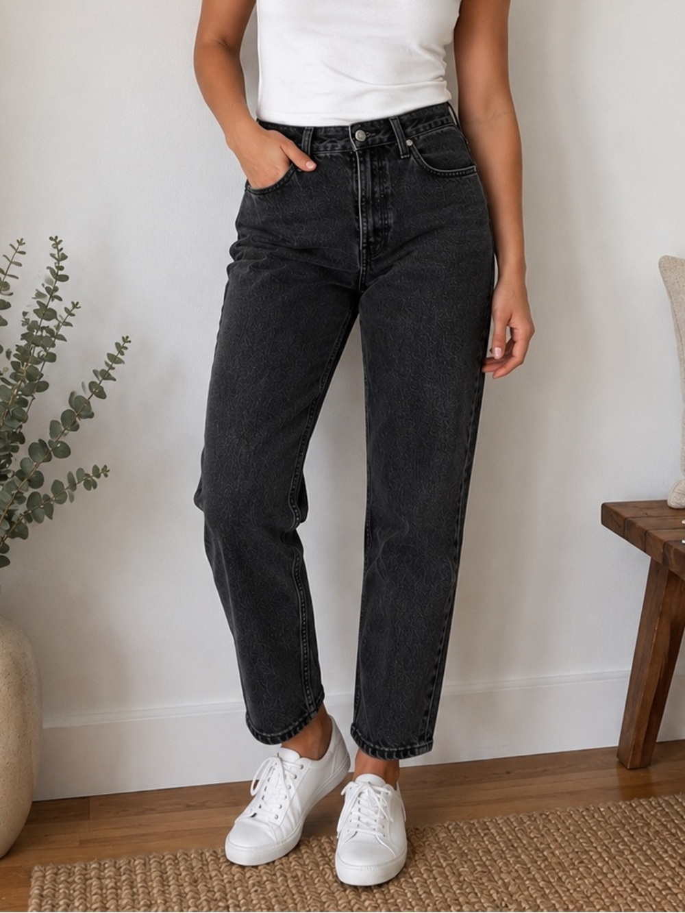 Everlane Curvy 90s Cheeky Straight Jeans Black Wash 28 Ankle Organic Cotton